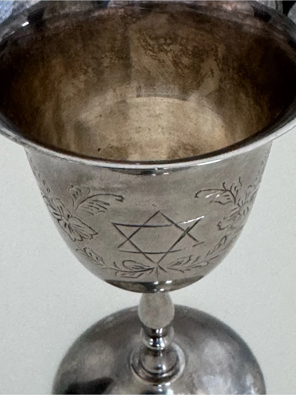 Vintage Silver Plate Kiddush Goblet Star of David Judaica Engraved Floral Cup